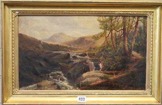 Thomas Morris Ash (Fl.1882-1891) Trout fishing on the Ogriven, North Wales 12 x 18in.